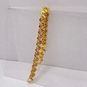 Vintage Gold Tone CZ Wave Link Bracelet Statement Glam
